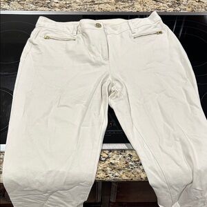 Chico's Cream Ankle Pants with Gold Accents